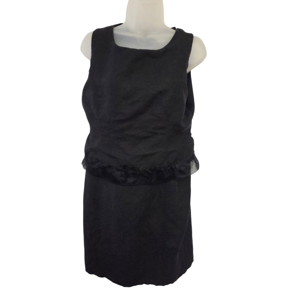 Appraisal Black Ramie Rayon Sheath Dress Embroidered Organza‎ Trim Size 12